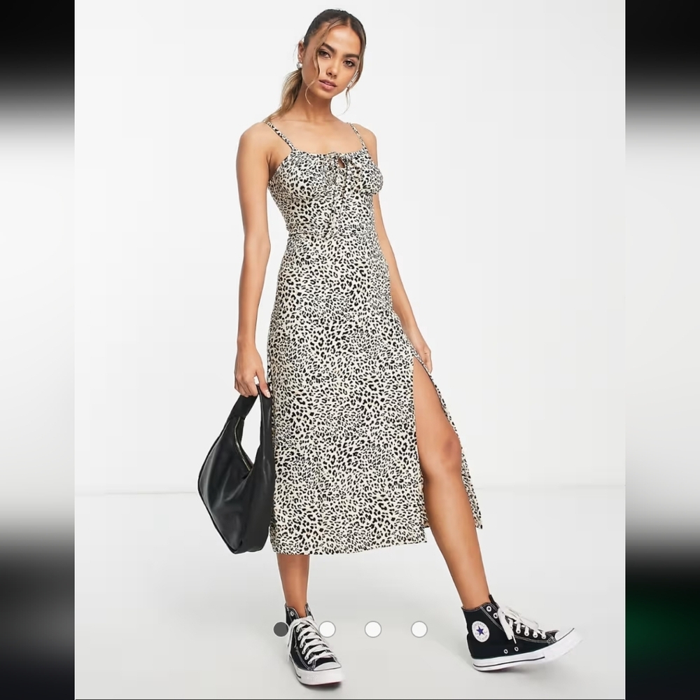 Miss Selfridge | Asos Animal Print Gathered Bust Midi Slip Dress Size 2 XS